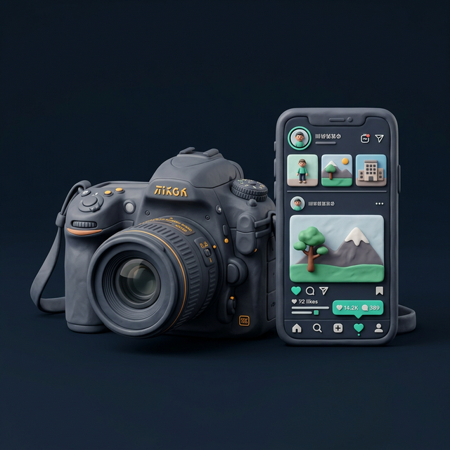 Visual Content — Camera & Social Media 3D Illustration
