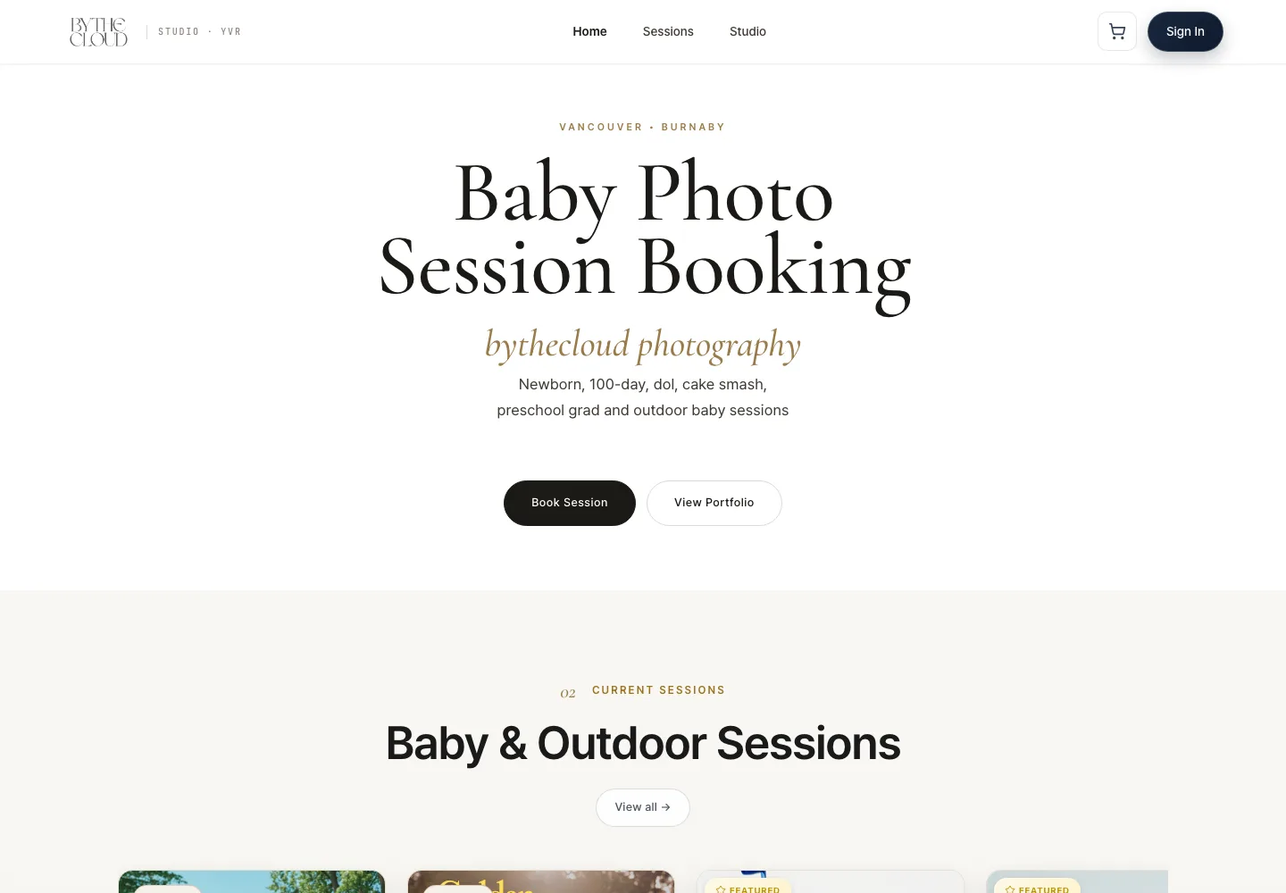 BYTHECLOUD Studio booking platform screen